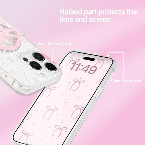 DALIHEBO Magnetic Case for iPhone 12 Pro Max, 3D Pink Magnetic Stand Bowknot Phone Case, Cute Pink Clear Bow Aesthetic Design Soft Durable TPU Transparent Protective Cover for Women Girls-01 thumbnail 4