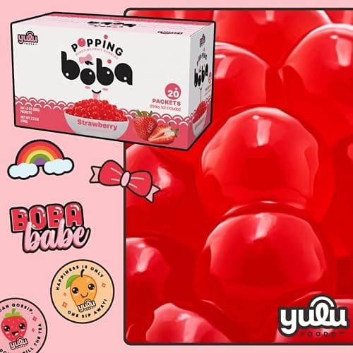 YULU FOODS Strawberry Popping Boba Pearls – Bursting Fruit Bubble Balls – 20 Pack Single-Serve Snacks – Ready to Eat, Less Mess Than Tub Boba, Kids Love It thumbnail 6