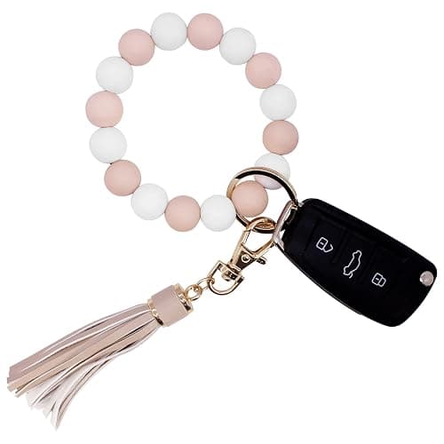 BIHRTC Key Ring Bracelet Car Keychain Holder Wristlet Silicone Women Beaded Bangle Chains - Image 1