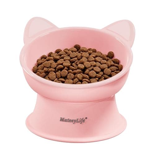 MateeyLife Raised Cat Bowls, Cat Food Bowl Elevated for Kittens & Small Dogs, 15°Tilted Protect Pets' Neck and Anti Vomiting, Whisker Friendly Food & Water Feeding Bowl, 6 oz Each - Pink - Image 1