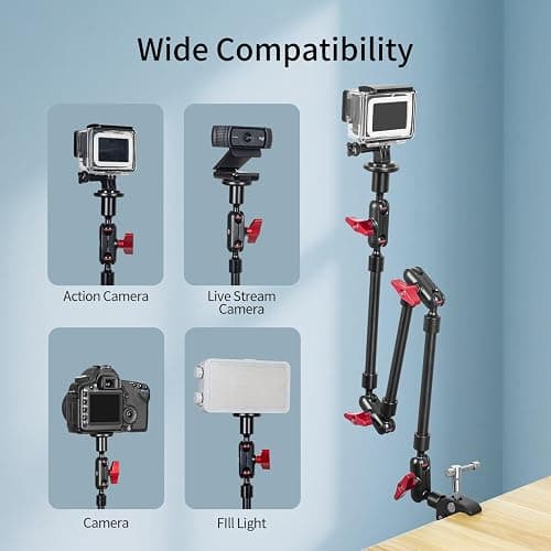 GOINWAVE Adjustable Articulating Magic Arm with Clamp and Phone Holder Clip for Desk Mount, Desk Stand, Cell Phone Tripod thumbnail 6