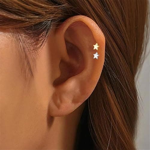 Niaspi 16G G23 Titanium Flat Back Earrings Studs for Women Threadless 14K Gold Tiny Heart Star Lightning Conch Helix Tragus Flatback Stud Earring Minimalist Labret Monroe Lip Rings Studs 2Pcs thumbnail 3