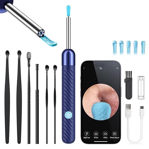 Ear Wax Removal Tool Camera - Ear Cleaner with Camera,1080P Otoscope, Ear Cleaning Tool with 6 Ear Spoon, Ear Camera for iPhone & Android Phones - Blue - Blue - Image 1