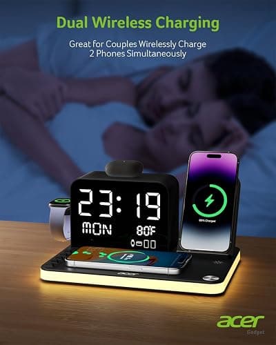 acer 7-in-1 Wireless Charging Station: Charger Stand for Multiple Devices for Apple - iPhone 16 15 14 13 12 Pro Max Apple Watch Airpods, Wireless Charger iPhone Charging Station with Bluetooth TimeSyn thumbnail 4