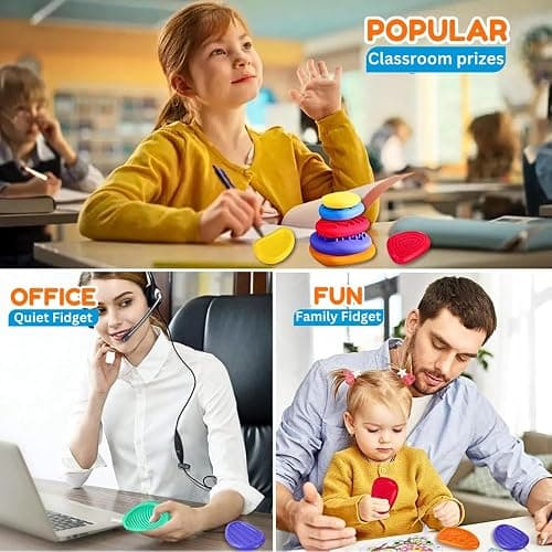 6 Pcs Sensory Stones - Silent Fidget Toys for Kids Adults - Calming Sensory Toys for Autism - Silicon Sensory Fidget Worry Stones - Fidgets for School, Workplace with Anxiety Relief for Kids Adults thumbnail 6