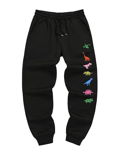 WDIRARA Men's Cartoon Dinosaur Graphic Print Drawstring Waist Sweatpants Casual Jogger Pants with Pockets - Image 1