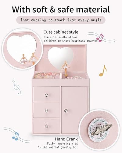 Vlando Musical Jewelry Box for Girls, Large Kid Music Box with Ballerina for Birthday Bedroom Decor, 4 Layer Girl Jewelry Gifts for Girls Kids - Light Pink - Light Pink thumbnail 5