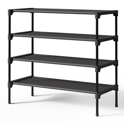 Kitsure Shoe Rack - Non-Woven Shoe Rack Shelf, Shoe Organizer for Closet, Entryway, Garage & Corridor, Stackable Shoe Shelves, X-Large, Black | Shoe Organizer for Closet, Entryway, Garage, Stackable Shoe Shelves, college dorm&apartment essentials - Image 1
