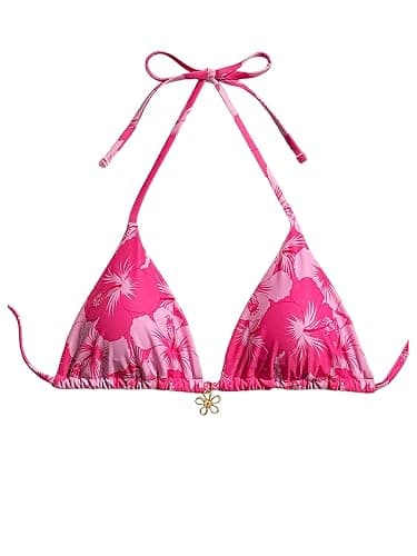 Milumia Floral Halter String Triangle Bikini Top for Women Bathing Suit Swim Top - Image 1