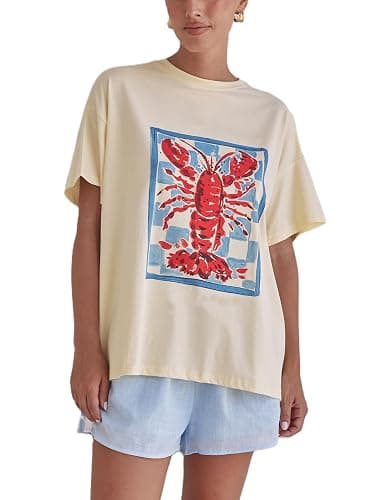 Oversized Graphic Shirt for Teens Girl Y2K Ocean Floral Short Sleeve Baggy Tee Shirts Vintage Aesthetic Coastal Tops - Image 1