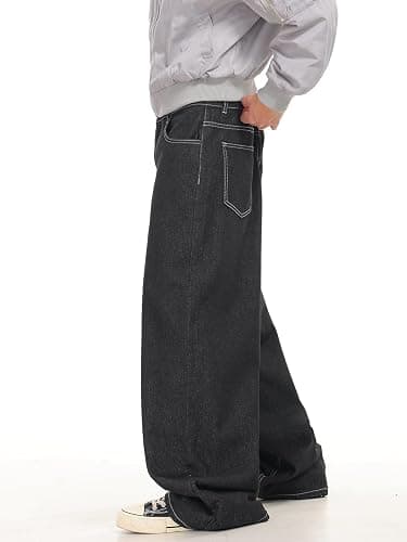 DFGIGT Men's Baggy Jeans Hip Hop Wide Leg Jeans Loose Fit Casual Relaxed Denim Pants Streetwear thumbnail 4