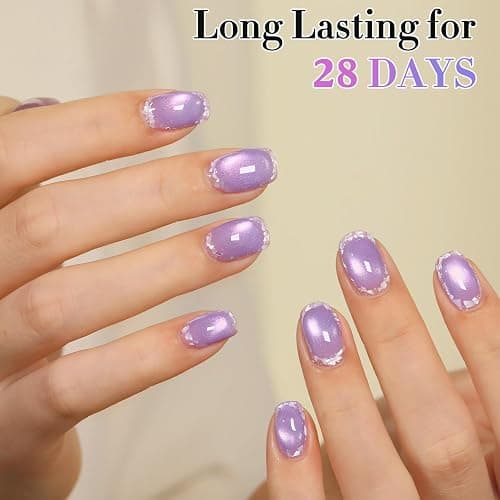 Double Rhythm 0.5 OZ Cat Eye Gel Polish with Magnet 15ML Holographic Glitter Shimmer Translucent Jelly Color Magnetic Nail Polish Salon DIY at Home (Lavender-MC1210) thumbnail 5