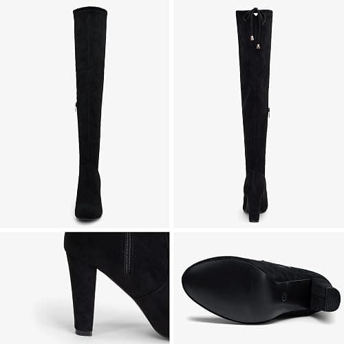HALL. COST. Women's Suede Thigh High Over the Knee Boots with Block Heel | Above knee heeled silhouette, Tall shaft, Long boot shape, Inside zipper, 3.5 in heel, Skirt and jeans styling, Concerts thumbnail 7