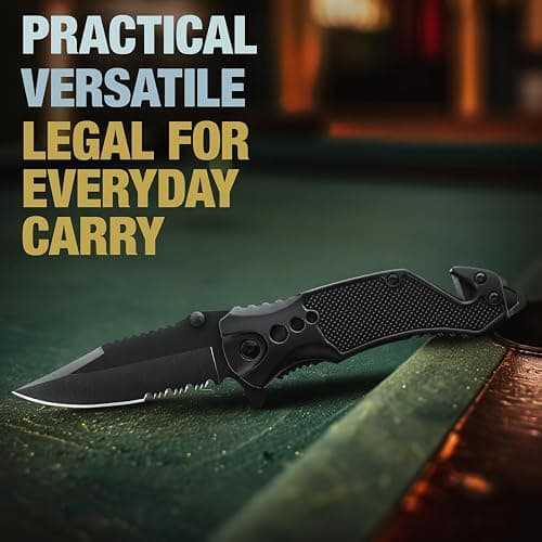 GOOD WORKER Legal Pocket Knife with 2.95” Serrated Blade, Glass Breaker, Seat Belt Cutter - EDC Sharp Folding Knives with Portable Clip - Small Tool for Tactical Camping Survival Hiking - Gifts for Men, Women thumbnail 8