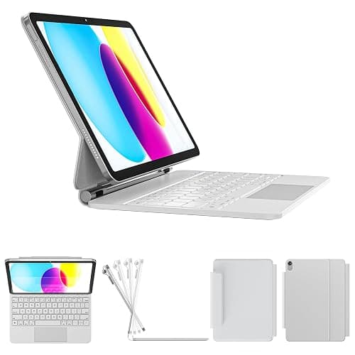 RAYMCRAFT for iPad 11th(A16, 2025)/10th Generation Case with Keyboard, Magic Keyboard 2022, Springy Backlit Keys, Stain-Resistant Surface, Multi-Touch Trackpad,White - Image 1