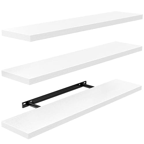Amada 23.6" Floating Shelves for Wall Decor & Storage, Set of 3, White | MDF Wall Shelves for Bedroom, Bathroom, Living Room, Kitchen, 22 lbs Capacity per Shelf, Hidden Brackets, Flexible Layout - Image 1