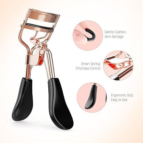 Kaasage Eyelash Curler, Professional Stainless Steel Makeup Eyelash Tool | Ergonomic Handle & 6 Replacement Pads for Long-Lasting Results thumbnail 4