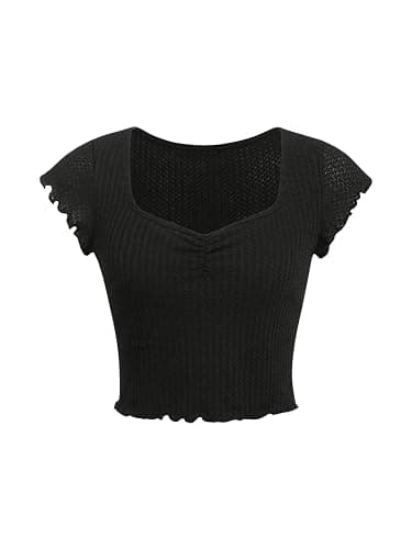 SOLY HUX Girl's Short Sleeve Sweetheart Neck T Shirts Waffle Knit Fitted Summer Tee Tops - Image 1