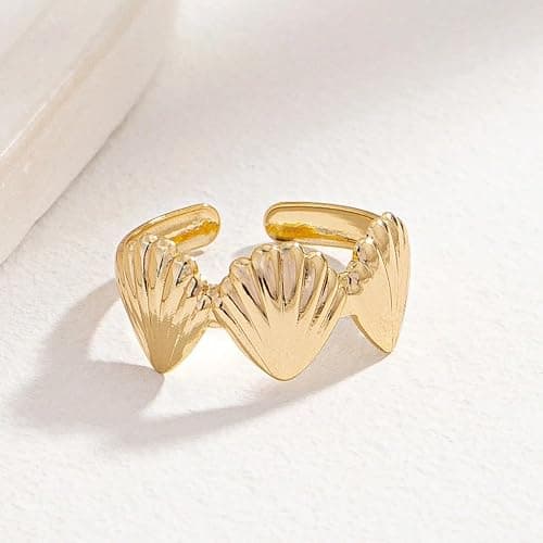 3Pcs Gold Set Seashell Starfish Ring For Women, 18k Gold Dainty Summer Beach Wave Stackable Open Rings Adjustable Surfer Fashion Beachy Jewelry Gifts - Gold - 3Pcs thumbnail 6