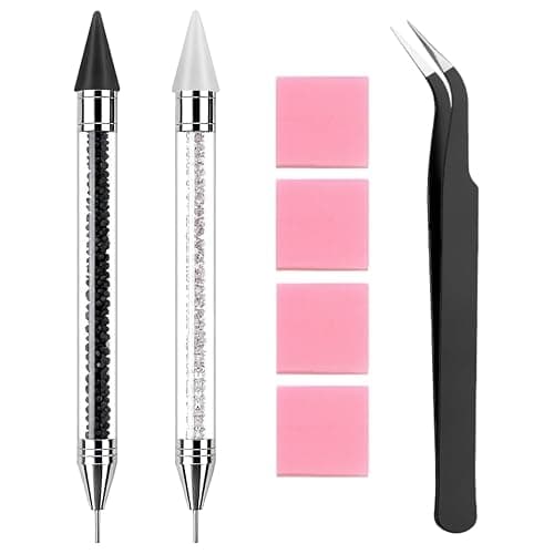 2 Pack Rhinestone Picker Tool Dotting Pen with Tweezer, Wax Pencil for Rhinestones, Gem Picker Pen Diamond Jewel Applicator, Rhinestone Tools Kit for Bedazzling DIY Nail Art | DIY Nail Art, Rhinestone Tool, for Rhinestones, Gem Jewel Applicator, for Crafting, Bedazzling - Image 1