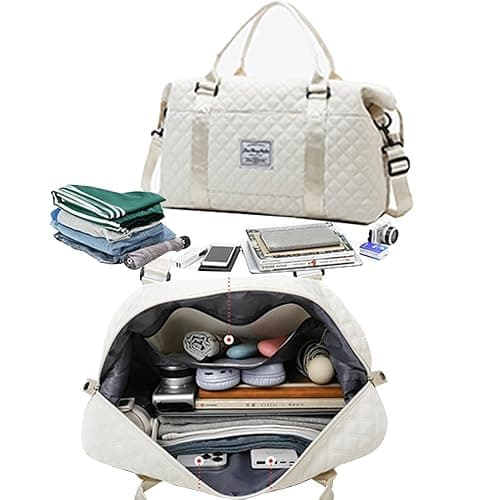 Keoferlo Cute Travel Bag Weekend White Duffel Cute Overnight Gym Tote Carry On Bag for Women (Ivory White) thumbnail 3