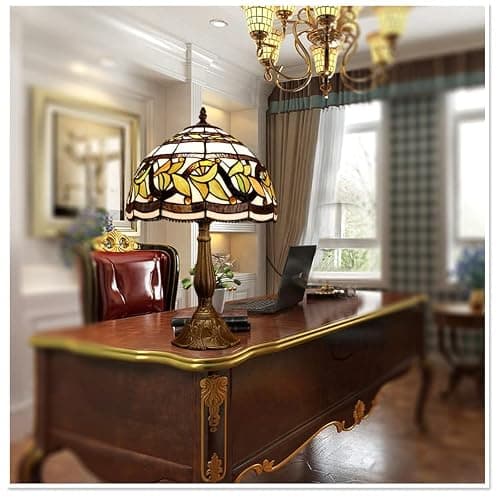 MIAOKE Stained Table Lamp Stained Glass Table Light, Handmade Desk Bedside Table Night Lamp, Antique Art Craft Gifts Lover Kid Living Room Bedroom Study Bookcase Desk Ligh thumbnail 5
