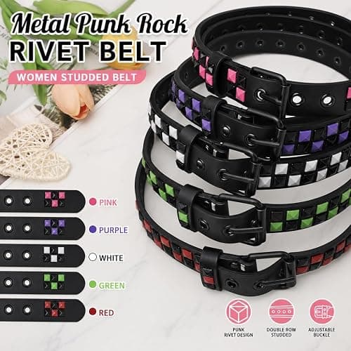 SNCEAW Studded Belt, Metal Punk Rock Rivet Y2K Leather Belt with Bright Pyramid Studded for Women Men thumbnail 5