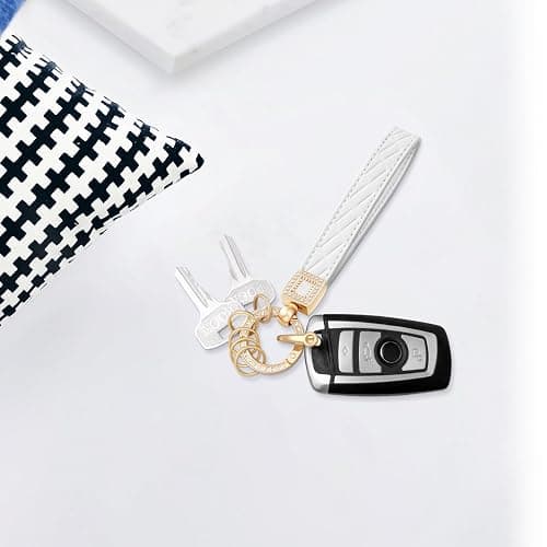 OHKYOOT Leather Wristlet Keychain for Home Car Keys | Key Fob Keychain, Wrist Keychain, Car Key Chain with 5 Key Ring and D Ring for Women Men, Car Key Holder thumbnail 7