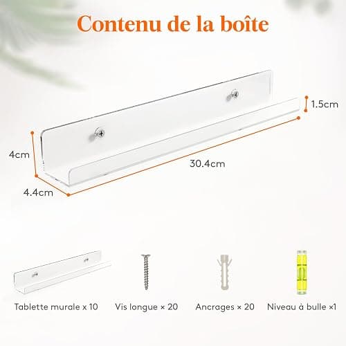 Lifewit Étagères Flottantes pour Disques Vinyles, Lot de 10 Étagères Murales en Plastique Clair 30 cm, Décoration pour Livres/Photos/Maquillage, Chambre, Salon, Salle de Bain, Rangement 、Organisation thumbnail 3