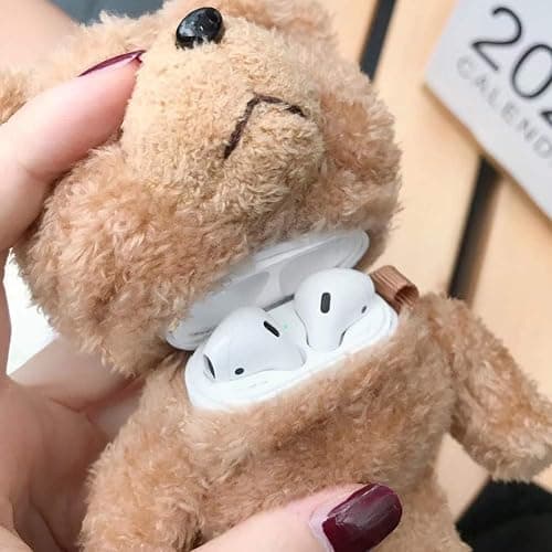 SGVAHY Furry Case for AirPods 4 Funny Cute 3D Cartoon Plush Design Soft Warm Fluffy AirPod Cover with Keychain Kawaii Anti-Fall Protective Case Women Girls（Bear Khaki） thumbnail 3