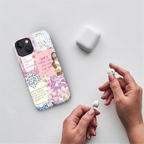 COTAIL Case Designed for iPhone 15, Hybrid 2-Layer Case, Military-Grade Protection Durable Shockproof Anti-Scratch Phone Case, Pink Blue Jesus Collage thumbnail 7