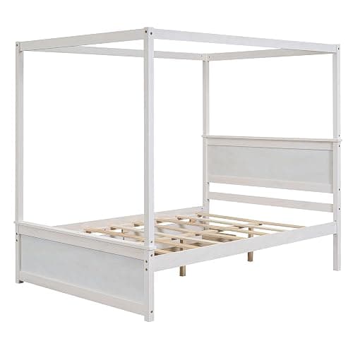 CITYLIGHT Canopy Bed Full Size with Drawers for Storage, Solid Wood Platform Bed with Headboard and 4 Poster, Brushed White thumbnail 6