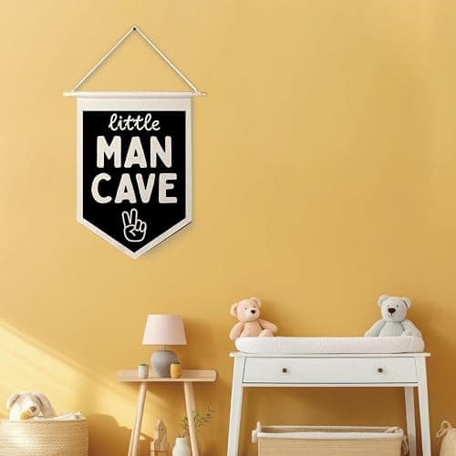 Qpenm Little Man Cave Wall Hanging Canvas Banner, Boys Room Decor, Modern Black and White Peace Sign Nursery Hanging Pennant Flag Posters Prints for Toddler Baby Little Boy Kids Room Playroom Decor thumbnail 5
