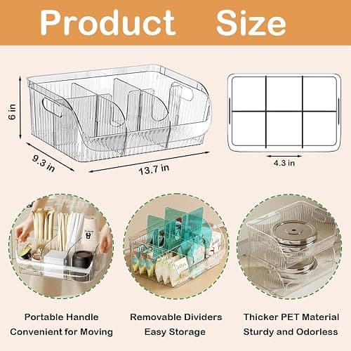 Wenscis Large Snack Organizer for Countertop, 13.7"×9.3"×6" Clear Plastic Snack Storage Bin for Kitchen Pantry, 6 Compartment Snack Bar with Dividers for Cabinet, Chip Packet Holder for Office thumbnail 3