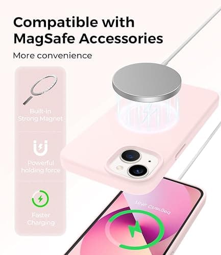 AOTESIER Magnetic for iPhone 13 Case, [Compatible with MagSafe][Military Shockproof Protection] Food Grade Silicone Case with Soft Anti-Scratch Microfiber Lining, 6.1 inch, Chalk Pink thumbnail 7