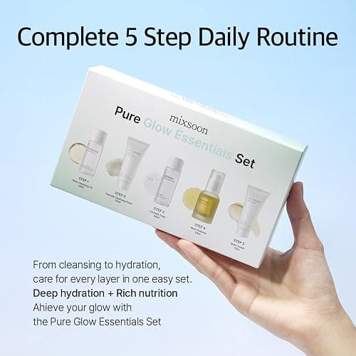 mixsoon Pure Glow Essentials Set-5-Step Skincare Kit - Hydrating Skincare Gift Set, Cleansing Oil, Foam, Toner, Essence, Cream (15ml*1+20ml*3+30ml*1) 105ml / 3.55 Fl. Oz. Korean Glass Skin Care thumbnail 3