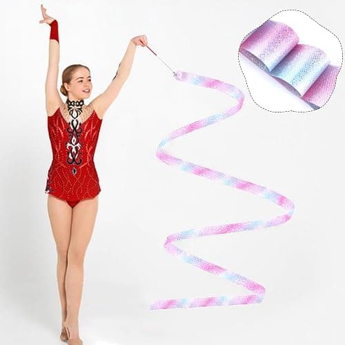 2 Pcs Dance Ribbons, 78.7" Sparkly Gymnastics Ribbon Wands for Kids Adults | Twirling Ribbons for Ballet and Rhythmic Gymnastics with Star Gradient Colors, Birthday Party Decor and Non-Slip Handle thumbnail 6