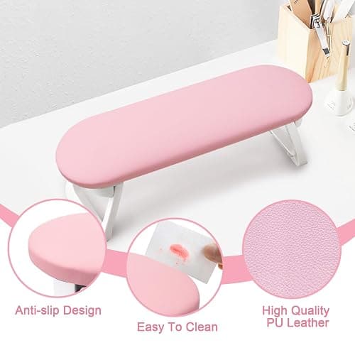 Subay Nail Arm Rest, Foldable PU Leather Manicure Hand Rest for Acrylic Nails Cushion Hand Holder, Nail Arm Rest Pillow Nail Art Tool for Nails Tech Manicure Pedicure Salon Home Use - Pink thumbnail 4