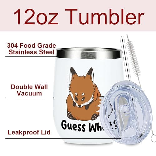 VICBOU Cute Funny 12 oz Tumbler, Wine Tumbler Insulated Wine Glass with Lid, Fox Gifts for Girls Boys Women Men Mom Animal Lovers Fox Supplies Accessories Friendship Appreciation Christmas Birthday thumbnail 3