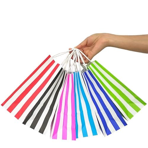 ADIDO EVA 25 PCS Black and White Striped Gift Bags Small Kraft Paper Bags with Handles for Party Favor (6.2 x 3.1 x 8.6 In) thumbnail 7