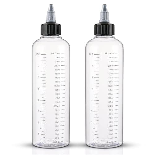 Cosywell Applicator Bottle for Hair Dye 8.5oz 2 Pack With Graduated Scale, Twist-On Top Tip Cap, Empty Plastic Color Oil Squeeze Bottles - Image 1