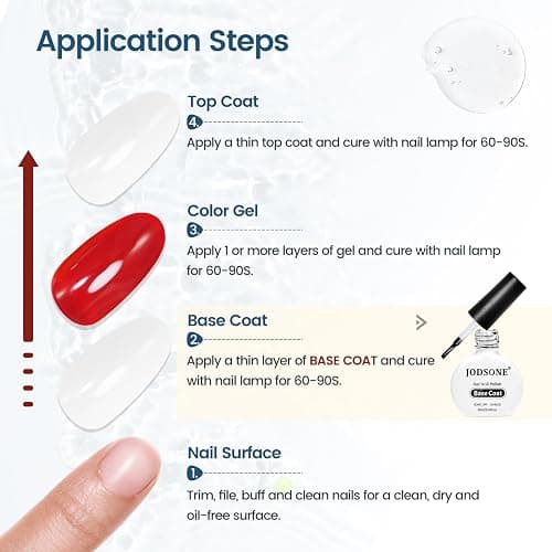 JODSONE 10ml Base Coat Gel Nail Polish Glossy Durable Gel Soak Off Clear No Wipe Nail Salon and DIY Home Need U V Lamp Curing thumbnail 7