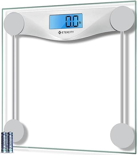 Etekcity Digital Body Weight Bathroom Scale, Large Blue LCD Backlight Display, High Precision Measurements,6mm Tempered Glass, 400 Pounds - Blinding Silver - 11.9 x 11.9 x 0.95 inches