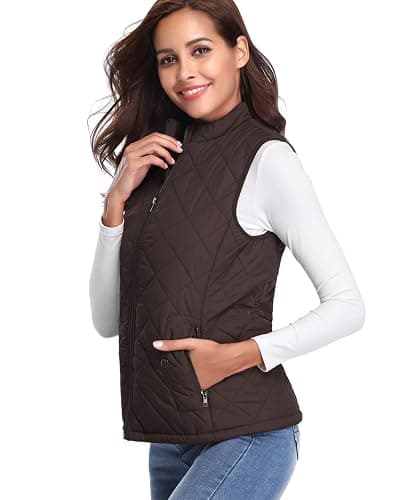 Fuinloth Women's Quilted Vest, Stand Collar Lightweight Zip Padded Gilet thumbnail 2