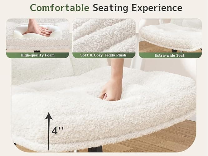 DurayLoly Criss Cross Chair with Wheels, Criss Cross Office Chair with Flip-up Armrests, Vanity Chair for Bedroom, Home Office, Apartment, Plush Fabric, White thumbnail 3