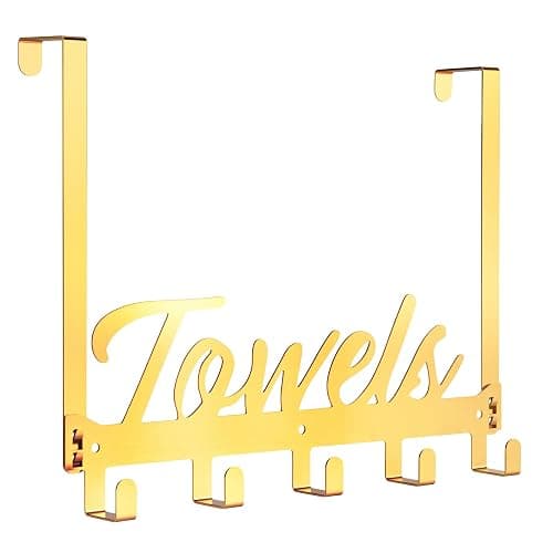 Azmoncy Over The Door Hooks, Towel Rack Towel Hooks for Bathroom, Towel Holder for Hanging Heavy Duty, Door Rack Over Door Hanger with 5 Coat Hooks for Bedroom Bathroom Kitchen(Light Gold) - Image 1
