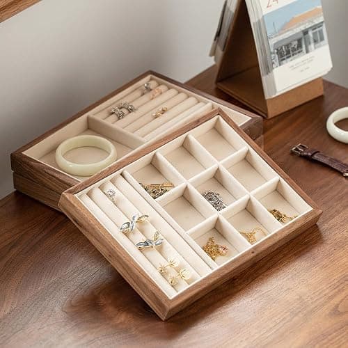 MIGAKU HOME 9 Grid +3 Line Black Walnut Wooden Jewelry Tray Organizer with Velvet Lining - Premium Jewelry Storage for Rings, Earrings, Brooches, LuxuryJewelry Drawer Organizer & Display Tray thumbnail 5