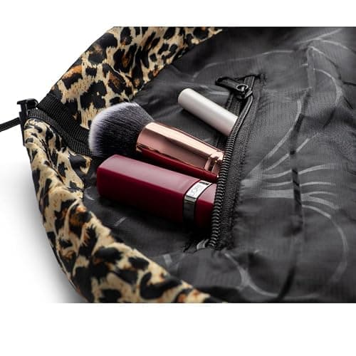Lay-n-Go Cosmo Layflat Drawstring Cosmetic & Makeup Bag Organizer w/Zipper Pocket, Brush Loops & More, Cinch to Close, Lay Flat to Use, Durable, Machine Wash, Travel Toiletry Bag (20", Leopard) thumbnail 6