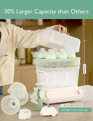 Momcozy 3 Layers Large Bottle Sterilizer and Dryer, Fast Sterilize and Dry, Universal Bottle Sterilizer for All Bottles & Breast Pump Accessories, Touch Screen & Auto-Off Bottle Sanitizer - Green thumbnail 2