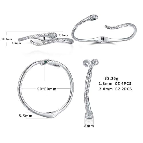 Presentski Snake Bracelet Sterling Silver Open Bangle Serpent Bracelet Vintage Silver Bracelet for Women thumbnail 3
